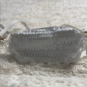 Antonio Melani White Textured Crossbody Bag with Chain Strap